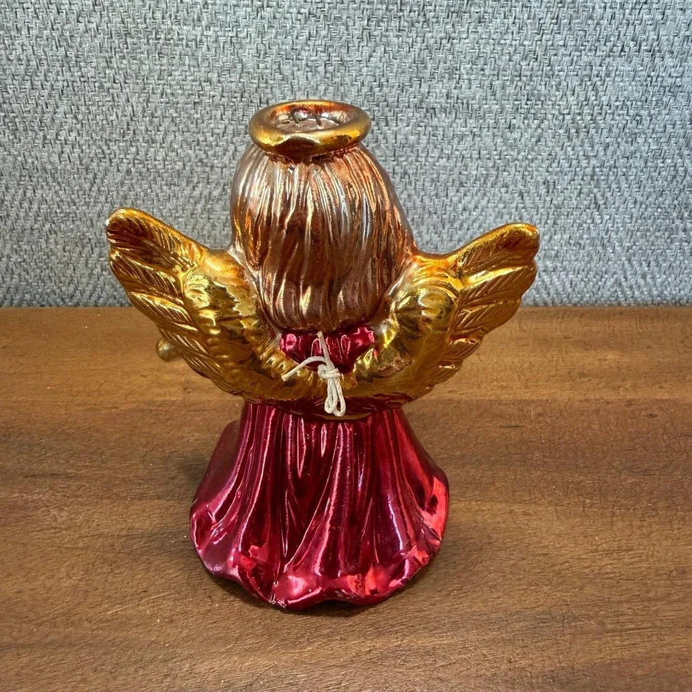 Vintage Angel Figurine‎ Ornament Bell Red Gold Star Trumpet Christmas Decor